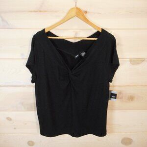Y2K Mossimo Women's plus size 1X Top Twist Front Black V-neck Short Sleeve NWT